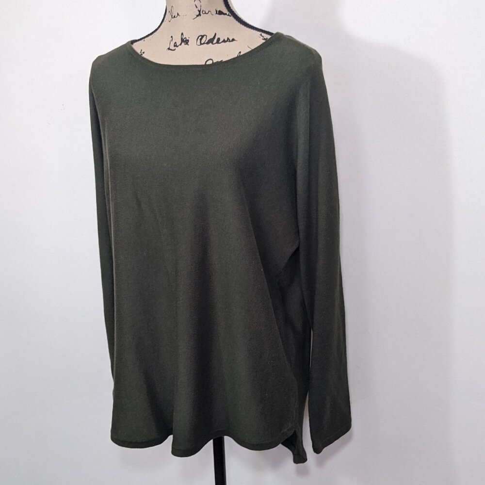 NWT Michael Kors Green Knit Sweater Side Zipper Scoop Neck Logo Cotton Blend L